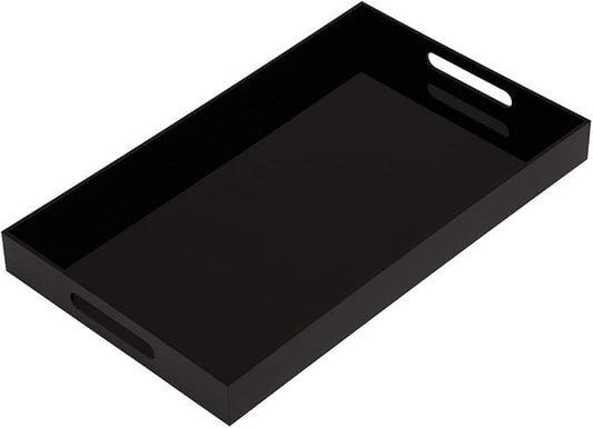 Glossy Black Sturdy Acrylic Serving Tray with Handles-12x20Inch-Serving Coffee,Appetizer,Breakfast,Butler-Kitchen Countertop Makeup Drawer Organizer-Vanity Table Ottoman Decorative Tray-NeatNest