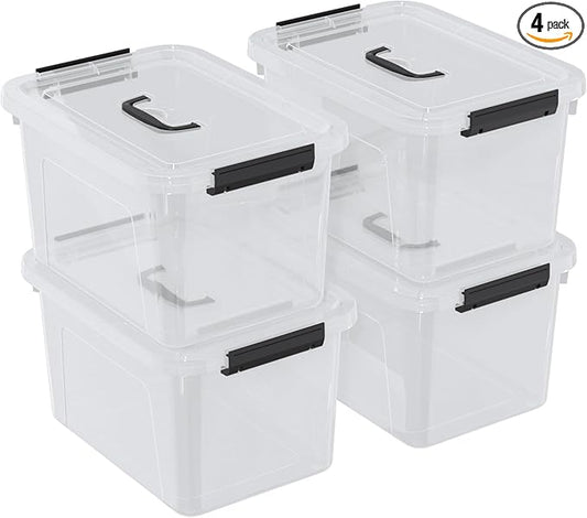 4 Pack 10.5 Quart Latching Storage Bin with Handle, Clear Latch Box