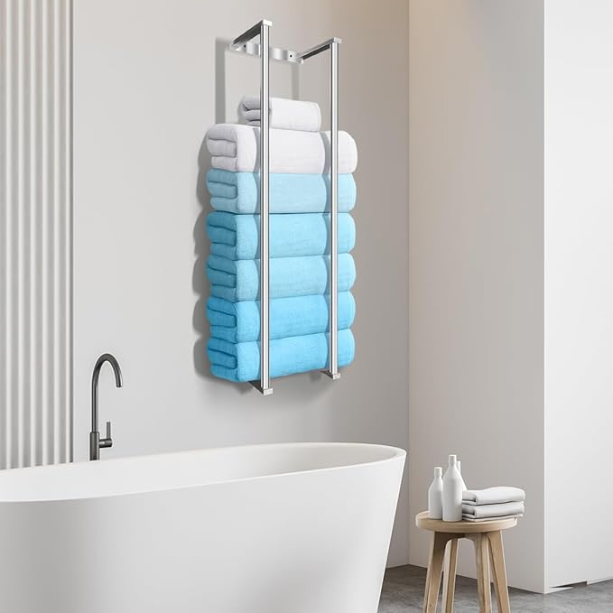 Towel Racks for Bathroom Towel Holder,Space Saving Vertical Hanging Towel Rack, Sturdy Metal Wall Mounted Towel Storage Rack for Rolled Towels Organizer