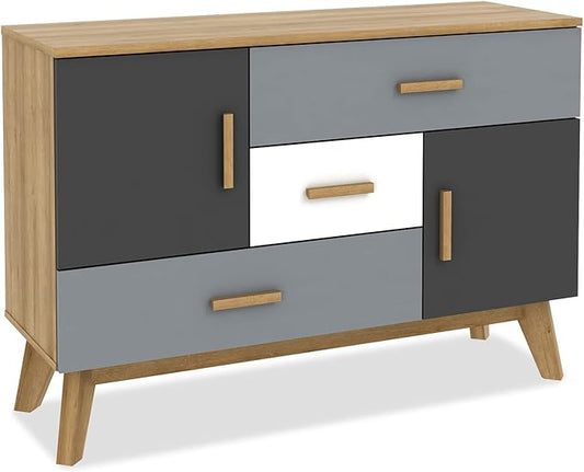 Giantex Free-Standing Floor Storage Cabinet with 2 Doors, 3 Drawers, Adjustable Shelf, Multifunctional Accent Dresser for Living Room, Entryway, 47 Inch Kitchen Sideboard