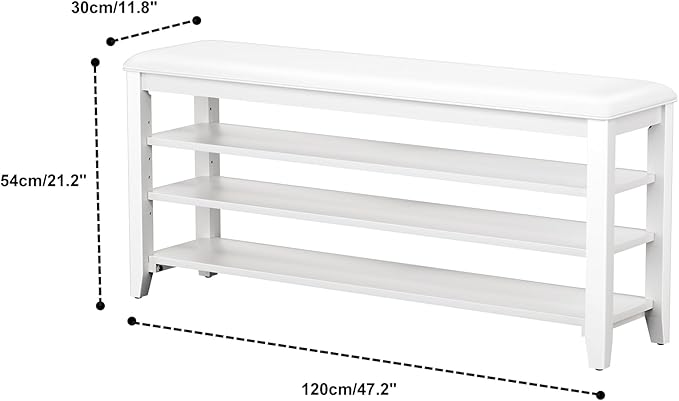 Shoe Bench Storage Rubberwood with Leather Cushion for Entryway Bench Ideal for Hallways Shoe Rack Front Doors Entrances Mudrooms Featuring 3 Height-Adjustable and Removable Shelves