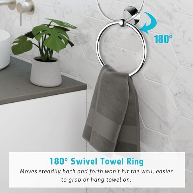 4 Piece Bathroom Accessory Set(Adjustable Towel Bar, Towel Ring, Toilet Paper Holder,Towel Hook), Wall Mounted Bathroom Hardware Accessories Set,Chrome