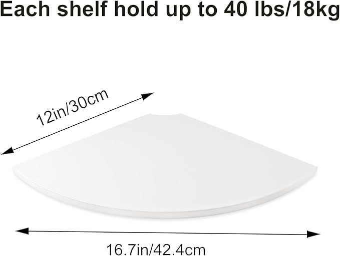 JJL Corner Shelf, 12-Inch Sector Wall Shelf, Set of 4 Wooden Hanging Corner Shelves with Wire Hole for Bedroom Corner Decoration, White-NeatNest