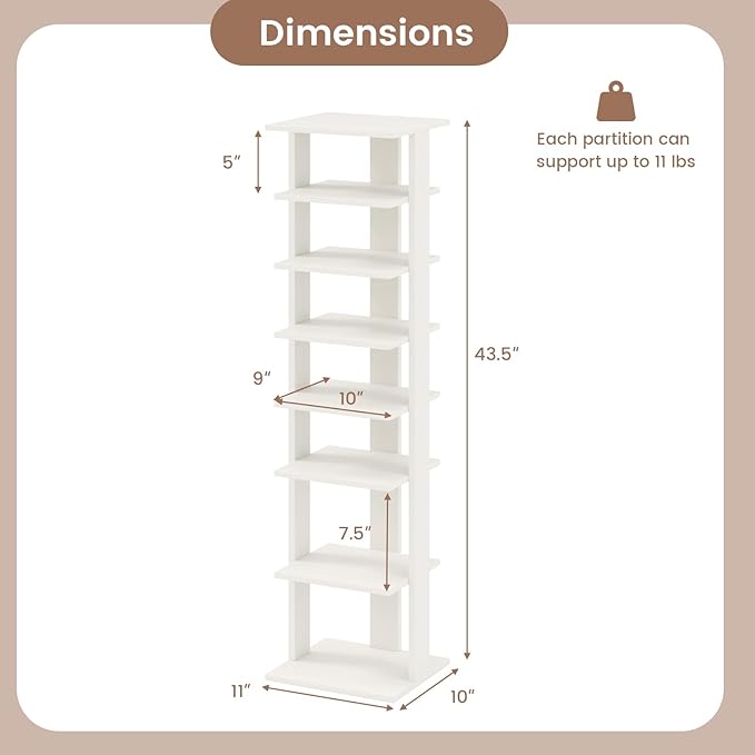 Tangkula 8-Tier Vertical Shoe Rack, Space-Saving Corner Shoe Organizer for 7 Pairs, Narrow Shoe Storage for Entryway, Front Door, or Closet-NeatNest