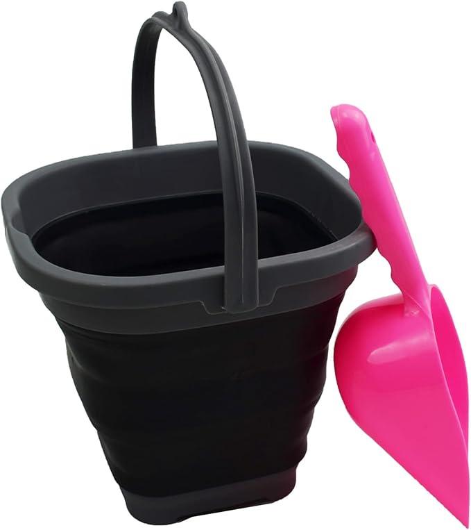 SAMMART 2.6L (0.68 Gallon) Super Mini Sqare Collapsible Plastic Bucket - Foldable Square Tub - Portable Fishing Water Pail - Space Saving Outdoor Waterpot (Grey/Black)-NeatNest