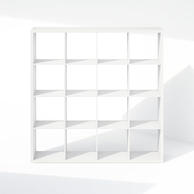 Furinno Cubic Open Back Multipurpose Clothing & Closet Storage Organizer Shelf, 16-Cube, White