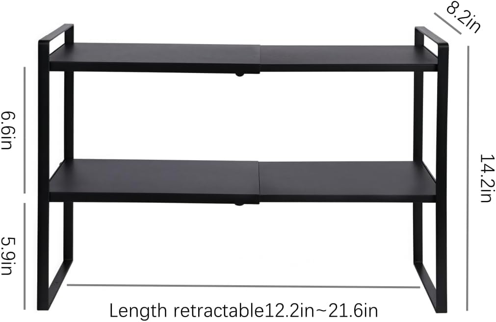 2-Tier Expandable Shelf Organizer for Kitchen Cabinet, Countertop, Pantry & Under-Sink Storage(Black)-NeatNest
