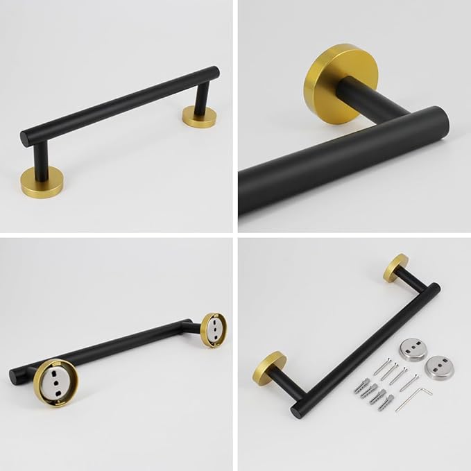 12-Inch Towel Bar Towel Rack Wall Mounted SUS 304 Stainless Steel Towel Rail Towel Rod for Bathroom Modern Style Black & Gold