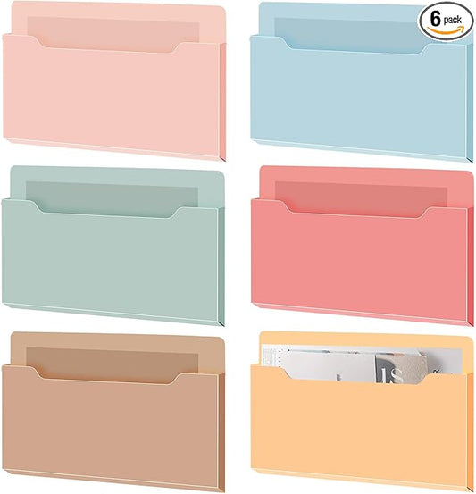 Fuutreo 6 Pcs Magnetic Wall File Organizer Magnetic Wall File Holder Refrigerator Magazine Holder for Mail Letters Paper(Light Vintage,8.3 x 13.8 Inch,Horizontal)