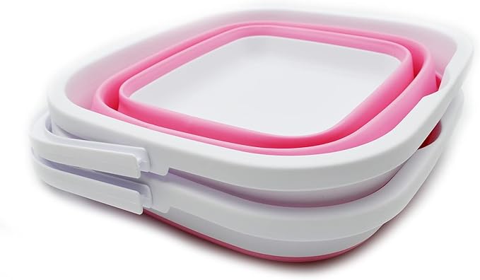 SAMMART 10L (2.6 Gallon) Collapsible Rectangular Handy Bucket (White/Pink (Set of 2))-NeatNest