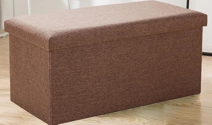 DAYARD Linen Fabric Storage Ottoman Foot Stool, Foldable Storage Bench for Bedroom, Living Room, Coffee-NeatNest