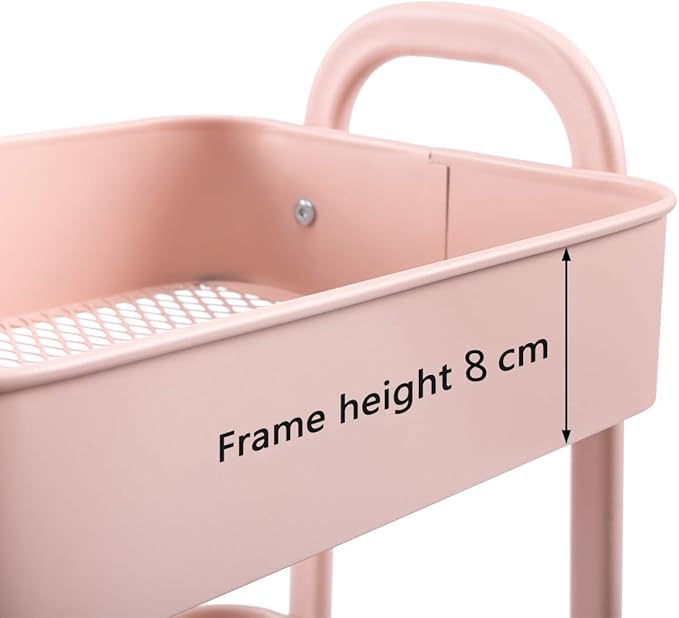 AGTEK Makeup Cart, Movable Rolling Organizer Cart, 3 Tier Metal Utility Cart, Rosiness-NeatNest
