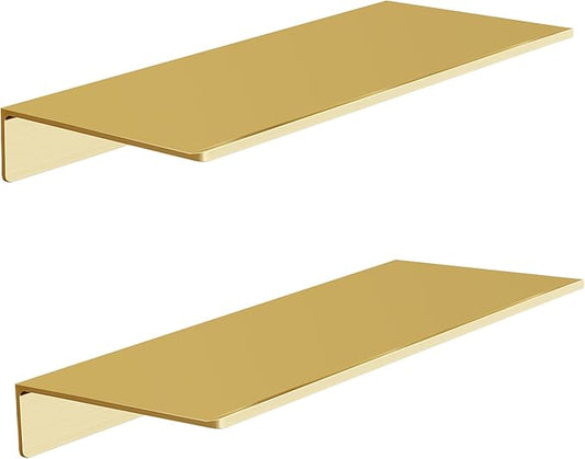 Metal Wall Shelves Set of 2, Brushed Gold Floating Shelf, 30CM Wall Decorative Shelf for Photos, Collectibles, Vases, Trinkets, Crafts, Trophy, etc. Shower Caddy-NeatNest