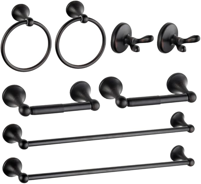 8 Piece Bathroom Accessory Set(Adjustable Towel Bar, Towel Ring, Toilet Paper Holder,Towel Robe Hook), Wall Mounted Bathroom Hardware Accessories Set,Oil Rubbed Bronze