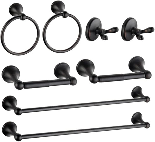 8 Piece Bathroom Accessory Set(Adjustable Towel Bar, Towel Ring, Toilet Paper Holder,Towel Robe Hook), Wall Mounted Bathroom Hardware Accessories Set,Oil Rubbed Bronze