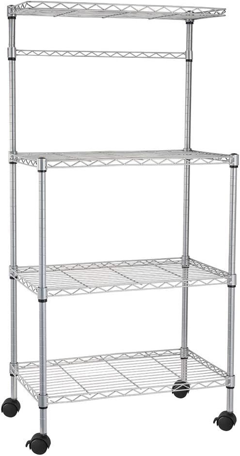 4 Tier Adjustable Storage Shelf Metal Storage Rack Wire Shelving Unit Storage Shelves for Pantry Closet Kitchen Laundry Bathroom (Silver17-4-Tier)