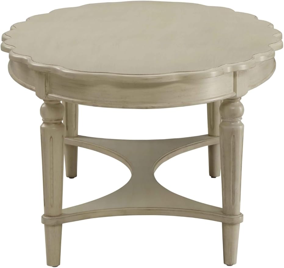 KEVINSPACE 50" Oval Coffee Table for Living Room, 2-Tier Solid Wood Victorian Antique Ellipse Center Table with Storage Shelf, Traditional Elegant Vintage Style White
