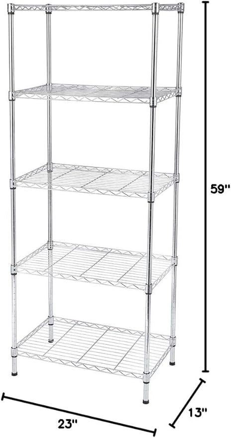 5 Tier Adjustable Storage Shelf Metal Storage Rack Wire Shelving Unit Storage Shelves Metal for Pantry Closet Kitchen Laundry (Silver14)