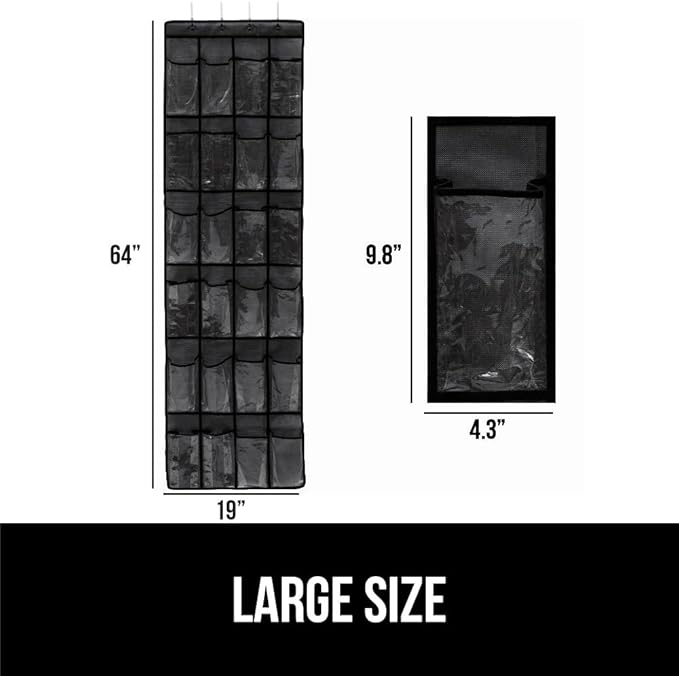 GORILLA GRIP Over the Door Shoe Organizer, 24 Large Breathable PVC Pockets, Space Saving Hanging Storage Holder, Closet Rack Hanger Holds Up to 40 lbs, Hangs on Closets for Shoes 2 Pack, Black-NeatNest