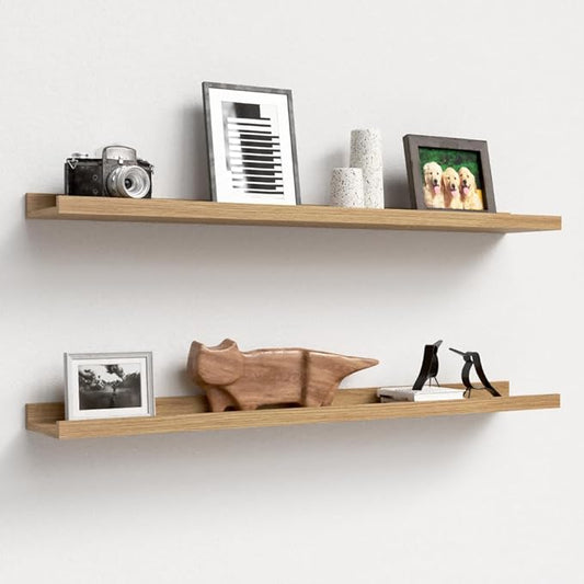35.3 Inches Long Floating Shelves Wall Mounted, 2 Set Rustic Wall Shelf for Bedroom, Nursery Book Shelf with Lip, Picture Ledge Shelf for Wall Decor Living Room Bathroom Kitchen - Oak-NeatNest