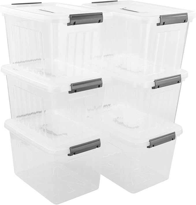 Bringer 6-Pack Clear Plastic Latching Storage Box, Plastic Box, 10 L-NeatNest