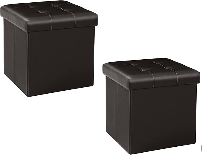 B FSOBEIIALEO Storage Ottoman Small Cube Foot Rest Seat Faux Leather Toy Chest Brown 12.6"X12.6"X12.6" (2 Pack)