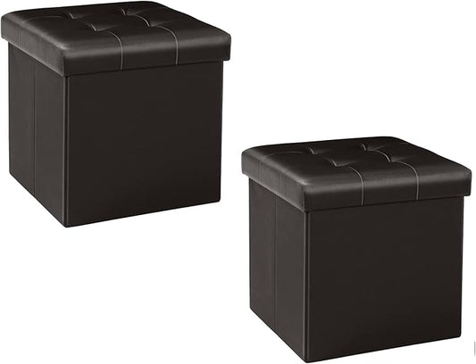 B FSOBEIIALEO Storage Ottoman Small Cube Foot Rest Seat Faux Leather Toy Chest Brown 12.6"X12.6"X12.6" (2 Pack)