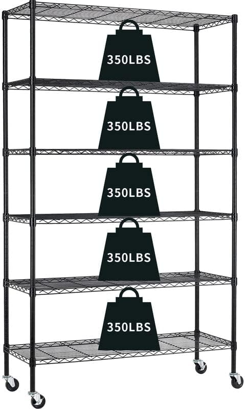 6-Tier Storage Shelf, Wire Shelving on Casters, NSF Height Adjustable Heavy Duty Metal Rack with Wheels for Office Bathroom Kitchen Garage Organization 2100 LBS Capacity-48 L×18" W×82" H-Black-NeatNest