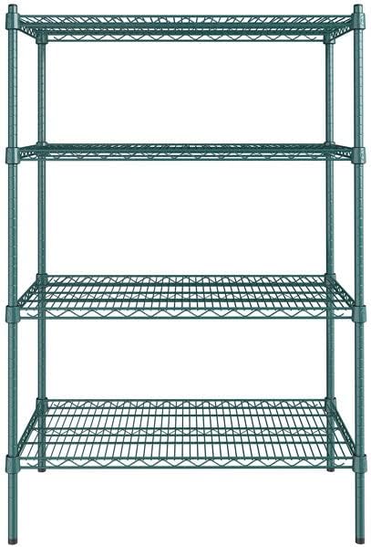 21" x 36" NSF Green Epoxy 4-Shelf Kit with 54" Posts, Heavy Duty Storage Shelving, Wire Shelving Kit, NSF Commercial Storage Rack Unit