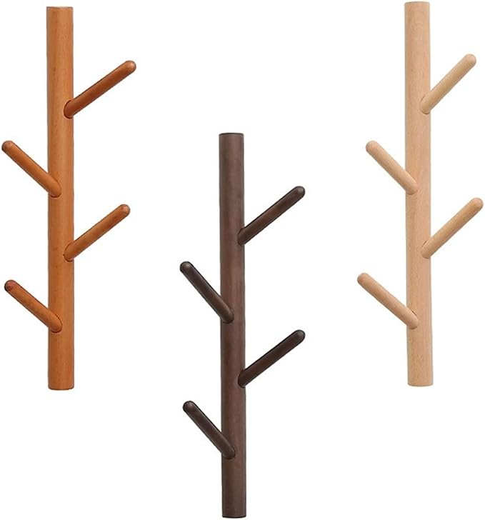 Coat Rack 2 pack-Wall Mounted Hat Rack Coat Hooks-Sturdy Wooden Coat Rack Stand-Entryway Hall Tree Coat Tree with Solid Base for Hat,Clothes,Purse,Scarves,Handbags,Umbrella(Nature)-NeatNest