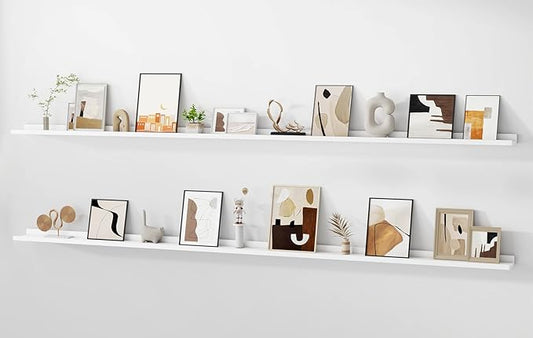 Floating Picture Ledge Shelves for Wall Set of 2, 95 Inches Picture Ledge Shelf with Long Large Nursery Book Shelf for Toys Storage Kids Bookshelf Wall Mounted Living Room Bedroom Decor Frames, White-NeatNest