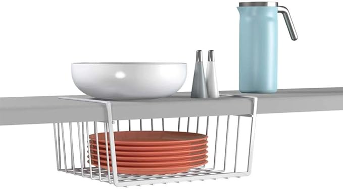 Under Shelf Wire Storage Baskets – Hanging Organizer Rack for Cabinet, Pantry, or Closet – White Metal Basket for Kitchen, Towels, or Office – No Tools Required (10.25")-NeatNest