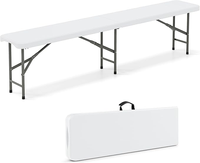 Goplus 6 Feet Plastic Folding Bench, Portable Foldable Bench Seat with 1320 LBS Capacity, HDPE Thickened Long Seat with Handle & Lock, for Outside Indoor Picnic Party Camping Dining Soccer Events-NeatNest