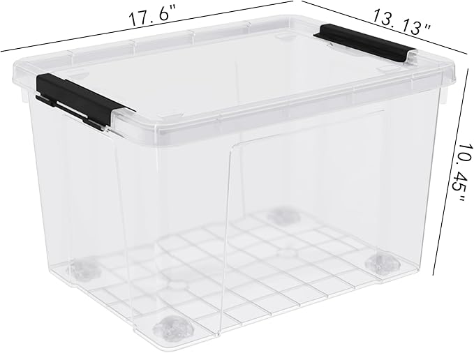 32 Quart Clear Plastic Latch Storage Bins with Wheels, 4 Pack Large Clear Plastic Storage Box with Lid