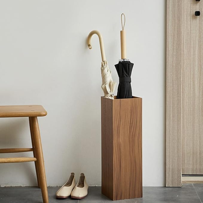 HOMSFOU Umbrella Stand Wood Umbrella Holder Farmhouse Umbrella Bucket Square Wooden Umbrella Holder Canes Walking Sticks Holder for Home Office Entryway 6.3"L x 6.3"W x 19.7"H