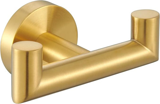 APLusee Brushed Gold Double Hand Towel Hook, 304 Stainless Steel Coat Hanger Luxurious Style, Bathroom Accessories Wall Mounted