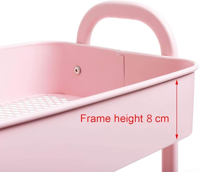 AGTEK Makeup Cart, Movable Rolling Organizer Cart, 3 Tier Metal Utility Cart Pink-NeatNest