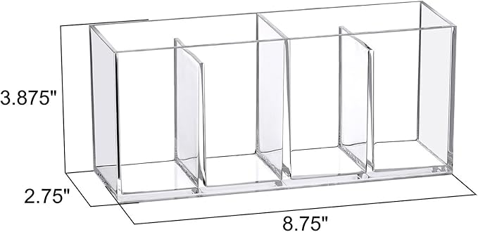 Amazing Abby - Glamour - 2-Pack Acrylic 4-Compartment Makeup Organizer, Transparent Plastic Makeup Brush Holder, Perfect Bathroom Vanity Storage Solution for Makeup Brushes, Eyebrow Pencils, and More-NeatNest