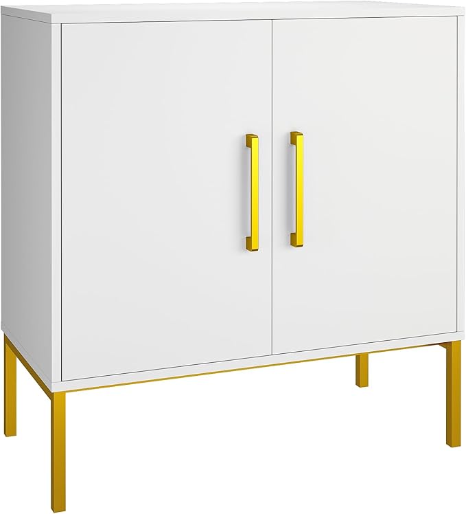 JOZZBY Storage Cabinet with Doors, Free Standing Buffet Cabinet, Modern Wooden Sideboard, White Side Cabinets for Bedroom, Living Room, Kitchen, Office and Hallway WLFH0007WH