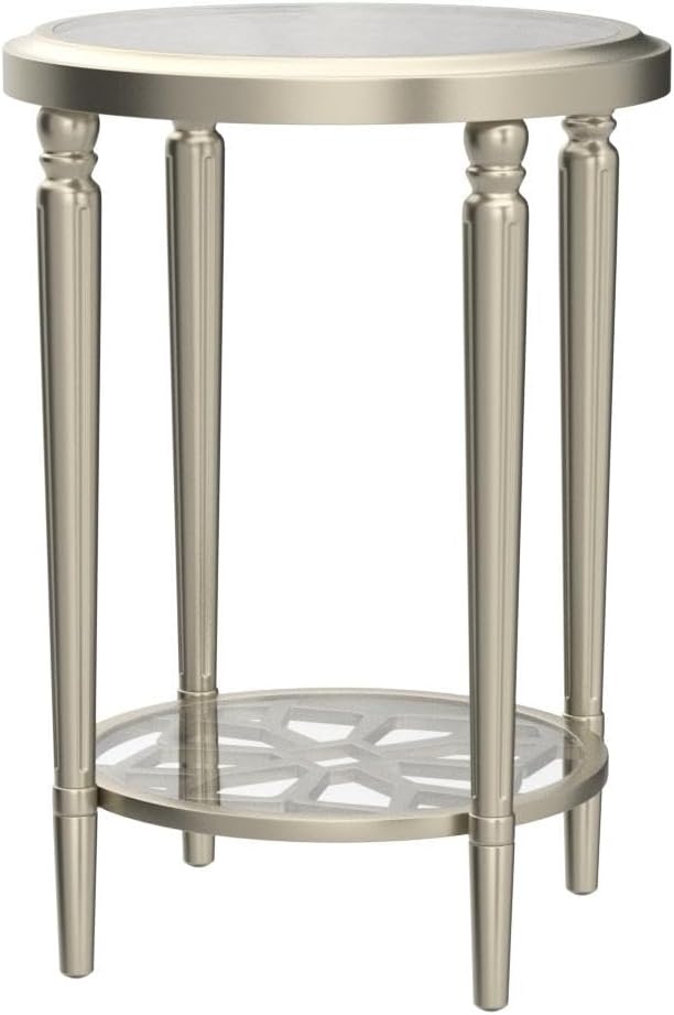 COSIEST Round Side Table, End Table Glass with Wood Frame, Champagne Gold Bedside Table with Modern Style for Living Room, Balcony, Bedroom-NeatNest