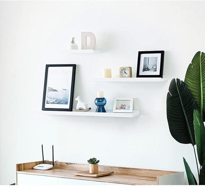 12 Inch Floating Shelves Wall Mounted, Solid Wood Wall Shelves for Decor and Storage, Picture Ledge Shelf for Bedroom/Bathroom/Living Room/Kitchen/Laundry Room, White Color, 12*4*1.5, 1 Pack-NeatNest