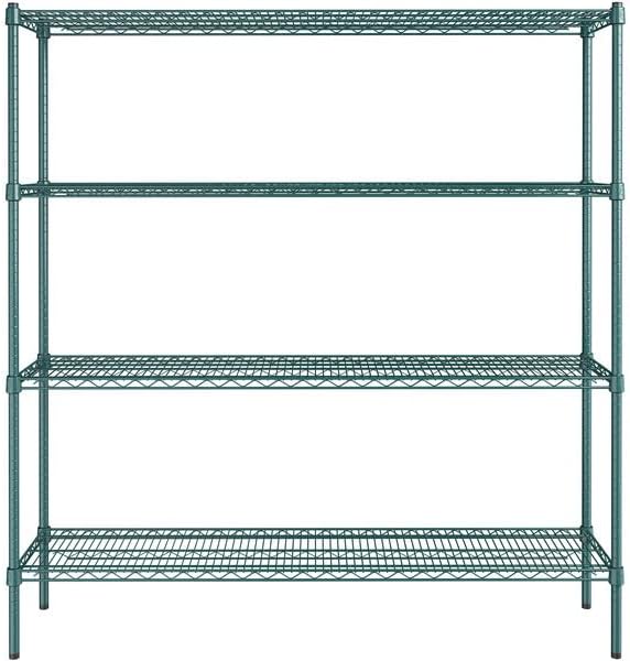 14" x 60" NSF Green Epoxy 4-Shelf Kit with 64" Posts, Heavy Duty Storage Shelving, Wire Shelving Kit, NSF Commercial Storage Rack Unit