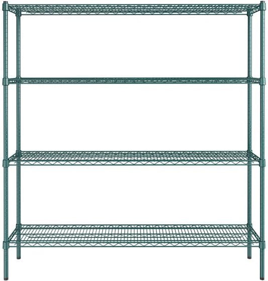 14" x 60" NSF Green Epoxy 4-Shelf Kit with 64" Posts, Heavy Duty Storage Shelving, Wire Shelving Kit, NSF Commercial Storage Rack Unit