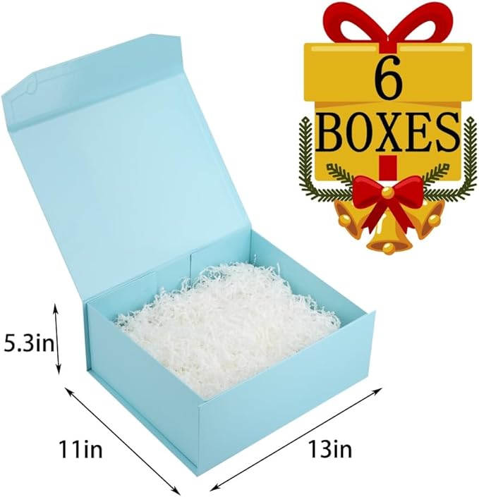 6 Pcs Blue Gift Boxes Large 13x11x5.3 Inch Magnetic Gift Boxes with Crinkle Paper for Presents-NeatNest