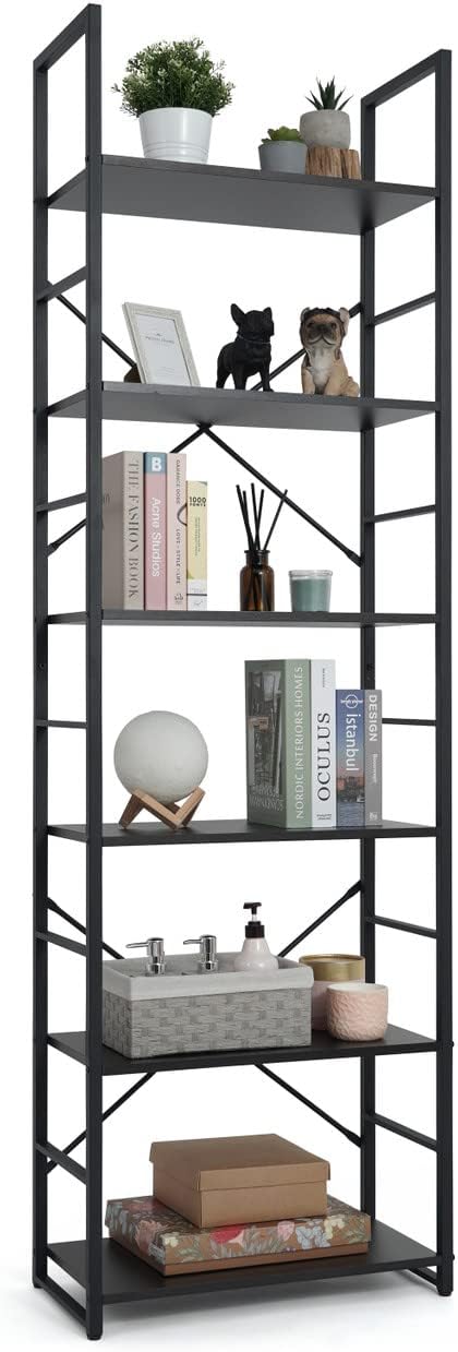 CAPHAUS 6 Tier Bookshelf, 24 Inch Width Free Standing Shelf, Bookcase Shelf Storage Organizer, Industrial Book Shelves for Home Office, Living Room, Kitchen, Black Shelves & Metal Frame-NeatNest