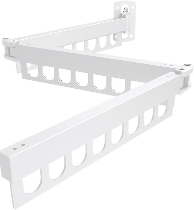 Clothes Drying Rack Carbon Steel Laundry Drying Rack Collapsible White Wall Mounted Clothes Rack 45 Inch Clothes Hanger Rack with Hooks for Drying Clothes 47 Inch