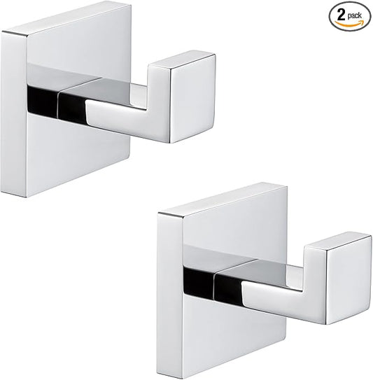 Angle Simple Towel Hooks, SUS 304 Stainless Steel Bathroom Towel Hooks, Wall Robe Coat Hanger, Polished Chrome, 2 Pack