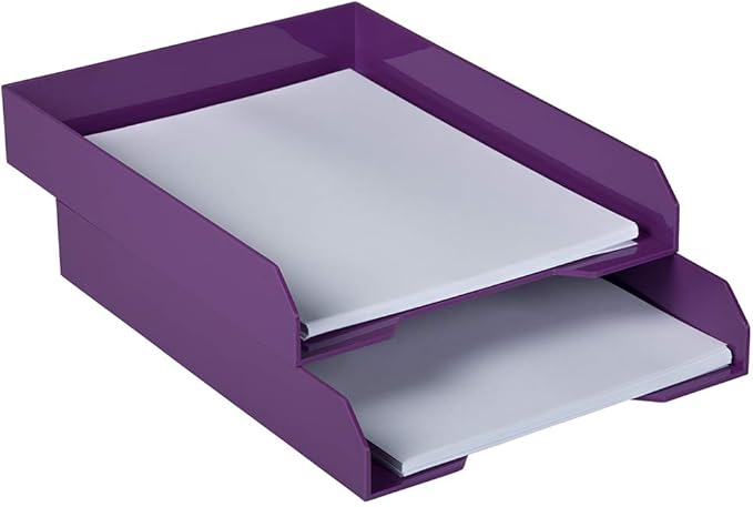 JAM PAPER Stackable Paper Trays - Purple - Desktop Document, Letter, & File Organizer Tray - 2/Pack-NeatNest