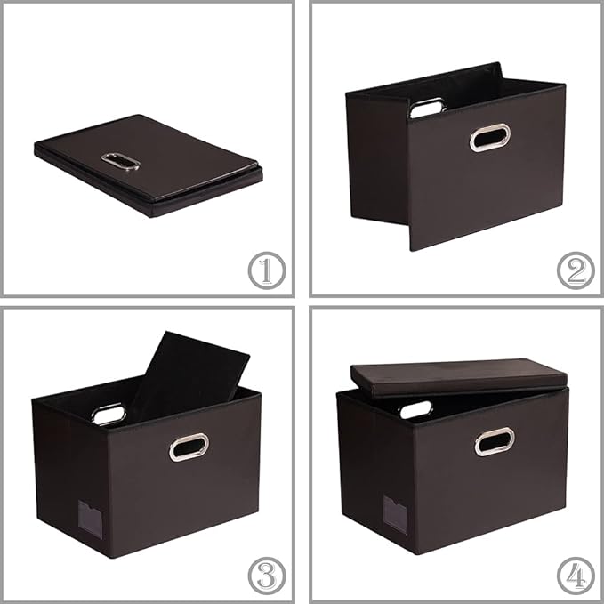 PRANDOM Large Foldable Storage Bins with Lids [3-Pack] Leather Fabric Collapsible Storage Boxes Organizer Containers Baskets Cube with Cover for Home Bedroom Closet Office Brown(17.7x11.8x11.8)-NeatNest