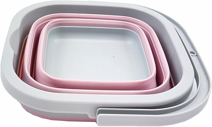 SAMMART Collapsible Rectangular Cleaning Bucket 5L (1.3 Gallon)- Foldable Camping Beach Sand Water Pot Pail- Portable Space Saving Tub for Household, Outdoor Car Washing (Grey/Pale Pink)-NeatNest
